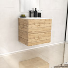 Meuble de salle de bains 60cm 2 tiroirs_chêne industriel + vasque céramique blanche - timber 60 Aurlane - PACM603