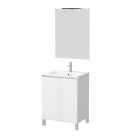 Pack meuble salle de bains 60cm blanc 2 portes, vasque, miroir 60x80 et réglette led - xenos Aurlane - PACM609