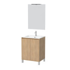 Pack meuble salle de bains 60cm chêne clair 2 portes, vasque, miroir 60x80 et réglette led - xenos Aurlane - PACM611