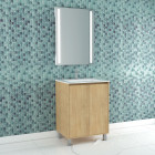 Pack meuble salle de bains 60cm chêne clair 2 portes, vasque, miroir 60x80 à leds intégrées - xenos Aurlane - PACM612