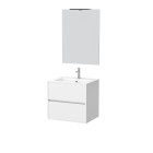 Pack meuble salle de bains 60cm blanc 2 tiroirs, vasque, miroir 60x80 et réglette led - xenos Aurlane - PACM613