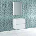 Pack meuble salle de bains 60cm blanc 2 tiroirs, vasque, miroir 60x80 à leds intégrées - xenos Aurlane - PACM614
