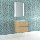 Pack meuble salle de bains 60cm chêne clair 2 tiroirs, vasque, miroir 60x80 à leds intégrées - xenos Aurlane - PACM616