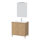 Pack meuble salle de bains 80cm chêne clair 2 portes, vasque, miroir 60x80 et réglette led - xenos Aurlane - PACM623