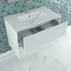 Pack meuble salle de bains 80cm blanc 2 tiroirs, vasque, miroir 60x80 à leds intégrées - xenos Aurlane - PACM626