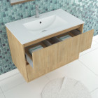 Pack meuble salle de bains 80cm chêne clair 2 tiroirs, vasque, miroir 60x80 à leds intégrées - xenos Aurlane - PACM628