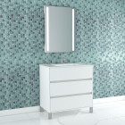 Pack meuble salle de bains 80cm blanc 3 tiroirs, vasque, miroir 60x80 à leds intégrées - xenos