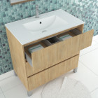 Pack meuble salle de bains 80cm chêne clair 3 tiroirs, vasque, miroir 60x80 à leds intégrées - xenos Aurlane - PACM632