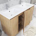 Meuble salle de bains 120 cm chêne clair 4 portes, vasque, miroirs 60x80 à leds intégrées - xenos Aurlane - PACM636