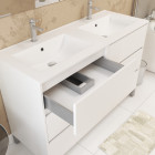 Meuble salle de bains 120 cm laqué blanc 6 tiroirs, vasque, miroirs 60x80 et réglettes led - xenos Aurlane - PACM641