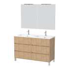 Meuble salle de bains 120 cm chêne clair 6 tiroirs, vasque, miroirs 60x80 et réglettes led - xenos Aurlane - PACM643