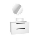 Meuble salle de bains 80cm blanc laqué 2 tiroirs - vasque blanche ø36cm et miroir rond à led - jazz Aurlane - PACM647