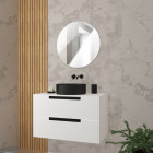 Meuble salle de bains 80cm blanc laqué 2 tiroirs - vasque noire ø36cm et miroir rond - jazz Aurlane - PACM650