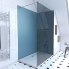 Pack 2 panneaux muraux wall'it bleu + receveur whiteness ii 120 + paroi de douche freedom 2 fumée 120 + barre de fixation chrome