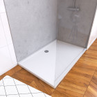 Panneaux muraux light grey 90+120x210 - receveur 120x90 - paroi 6mm transparente 120x200 + bras Aurlane - PACP078