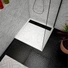 Receveur en acrylique blanc effet pierre 80x80x4 cm + grilles linéaires chrome et noire - moon Aurlane - PACR009