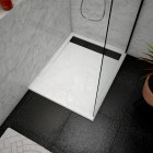 Receveur en acrylique blanc effet pierre 80x100x4 cm + grilles linéaires chrome et noire - moon Aurlane - PACR013