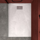 Pack receveur blanc effet pierre 140x90 cm et grille décor perforée en inox - pack rock 2 Aurlane - PACR105