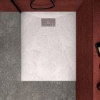 Pack receveur blanc effet pierre 100x80 cm et grille décor perforée en inox - pack rock 2 Aurlane - PACR106