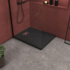 Pack receveur noir effet pierre 90x70 cm et grille décor linéaire en inox - pack rock 2 Aurlane - PACR133