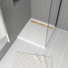 Receveur en acrylique blanc effet pierre 80x80x4 cm + grilles linéaires chrome et or brossé - moon Aurlane - PACR157
