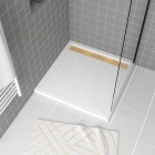 Receveur en acrylique blanc effet pierre 90x90x4 cm + grilles linéaires chrome et or brossé - moon Aurlane - PACR158