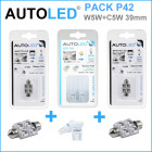 Pack p42 4 ampoules led / t10 (w5w) 4 leds + navette c5w 39mm 4 leds autoled®