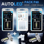 Pack p48 4 ampoules led / t10 (w5w) 4 leds + navette c5w 36mm 3 leds autoled®