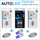 Pack b3- 4 ampoules led bleu c5w 36mm+w5w intérieur led autoled®