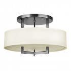 Plafonnier hampton, nickel antique et acrylique, abat-jour blanc cassé, 3 ampoules
