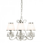 Chandelier oksana, nickel poli, pampilles cristal, 3 abat-jours blancs