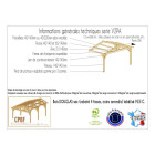 Abri deux pentes adosse, 350cmx1050cm, bois douglas francais, carport, auvent, abri voiture, cpbf-v2pa350x1050