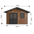 Abri de jardin composite isora - 15m² brun - epaisseur des madriers : 28mm - cabane atelier / abri velo - menuiseries en aluminium