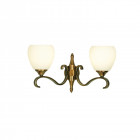 Applique 2 ampoules columbia, laiton antique et verre opale
