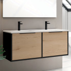 Meuble de salle de bain 120cm double vasque - 2 façades et 4 tiroirs - sans miroir - alba - noir/roble