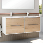 Meuble de salle de bain 120cm double vasque - 4 tiroirs - sans miroir - alba - blanc/roble