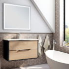 Meuble de salle de bain simple vasque - 2 tiroirs - alba et miroir veldi - noir-chêne - 80cm