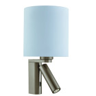 Applique cylindrique adjustable wall avec liseuse, en laiton antique avec abat-jour blanc