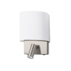 Applique rack avec liseuse, nickel satiné et abat jour blanc