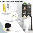 Meuble wc au-dessus de toilettes avec porte vitrée coulissante meuble de rangement industriel cadre en métal étagères réglables gris helloshop26 20_0003386