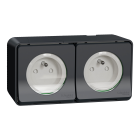 Mureva Styl - Double prise 2P+T précâblée horiz - saillie - IP55 - IK08 - gris - SCHNEIDER ELECTRIC - MUR36028