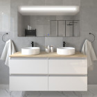 Meuble de salle de bain avec vasques rondes balea et miroir led stam - blanc - 120cm