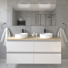 Meuble de salle de bain avec vasques rondes balea et miroir avec appliques - blanc - 120cm