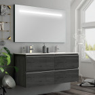 Meuble de salle de bain simple vasque - 4 tiroirs - balea et miroir led stam - ebony (bois noir) - 120cm