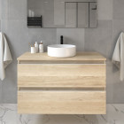 Meuble de salle de bain sans miroir avec vasque à poser ronde balea - bambou (chêne clair) - 100cm