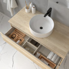 Meuble de salle de bain 2 tiroirs avec vasque à poser ronde et miroir avec applique balea - blanc - 80cm