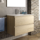Meuble de salle de bain 60cm simple vasque - 2 tiroirs - sans miroir - balea - bambou (chêne clair)