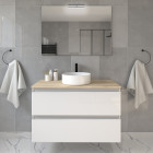 Meuble de salle de bain 2 tiroirs avec vasque à poser ronde et miroir avec applique balea - blanc - 70cm