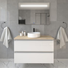 Meuble de salle de bain avec vasque à poser ronde balea et miroir led stam - blanc - 80cm