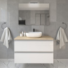 Meuble de salle de bain 2 tiroirs avec vasque à poser arrondie et miroir avec applique balea - blanc - 80cm
